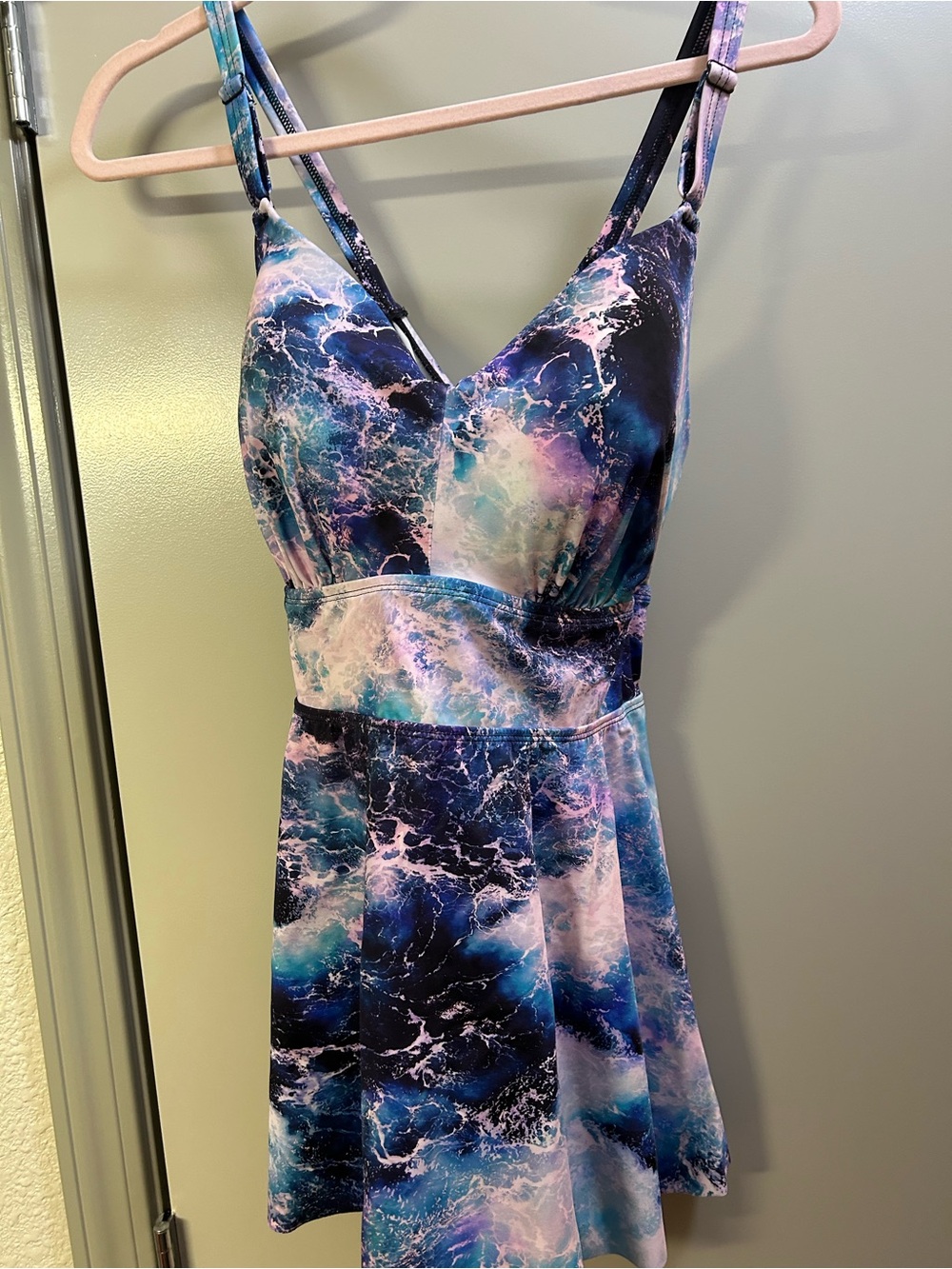 Women's Blue & Purple Marble Print swim top